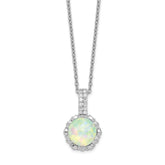 Cheryl M Sterling Silver Rhodium-plated Cabochon Lab Created Opal and Brilliant-cut CZ 18.5 Inch Necklace